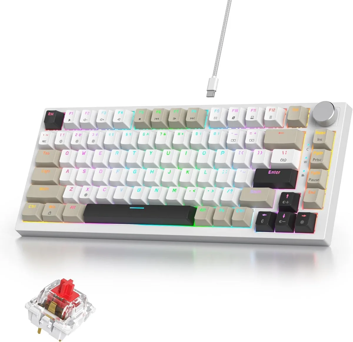 usbroway usbroway 75% Mechanical Gaming Keyboard Gasket Hot-Swap Red Switch 82 Keys Volume Knob Black Grey — product photo