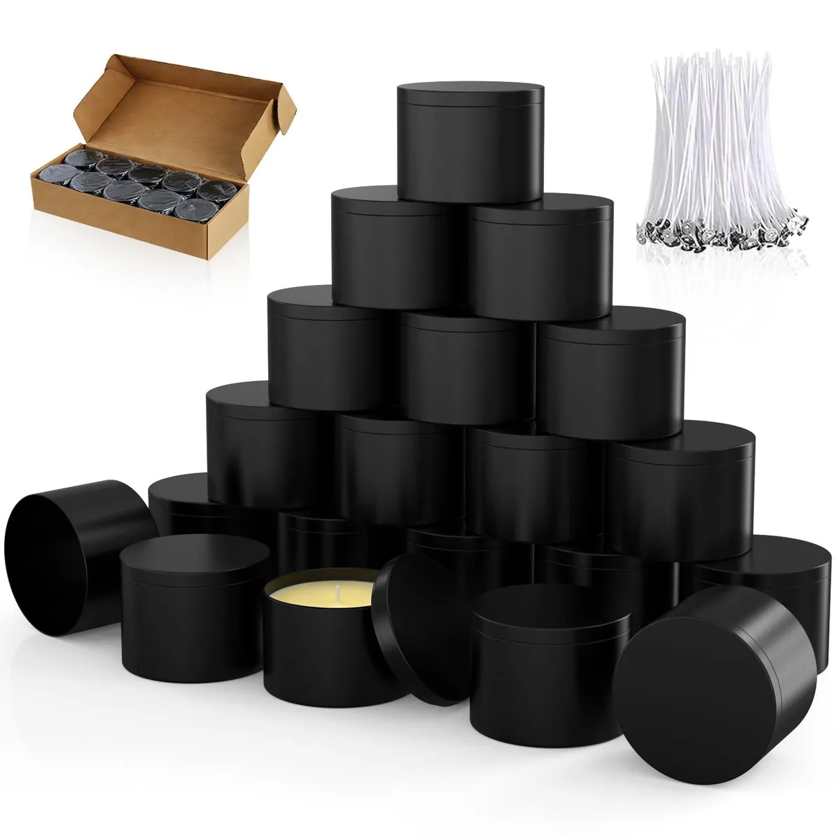  PCREGPAE 8 oz Black Candle Tins with Lids and Wicks 10 Pack — product photo