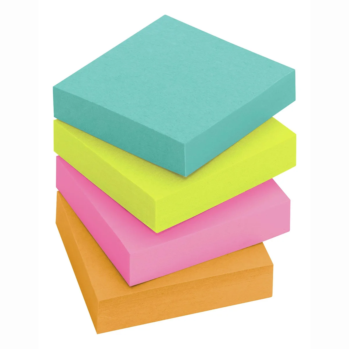 Eight-pack of square Post-it Super Sticky Notes in assorted bright colours