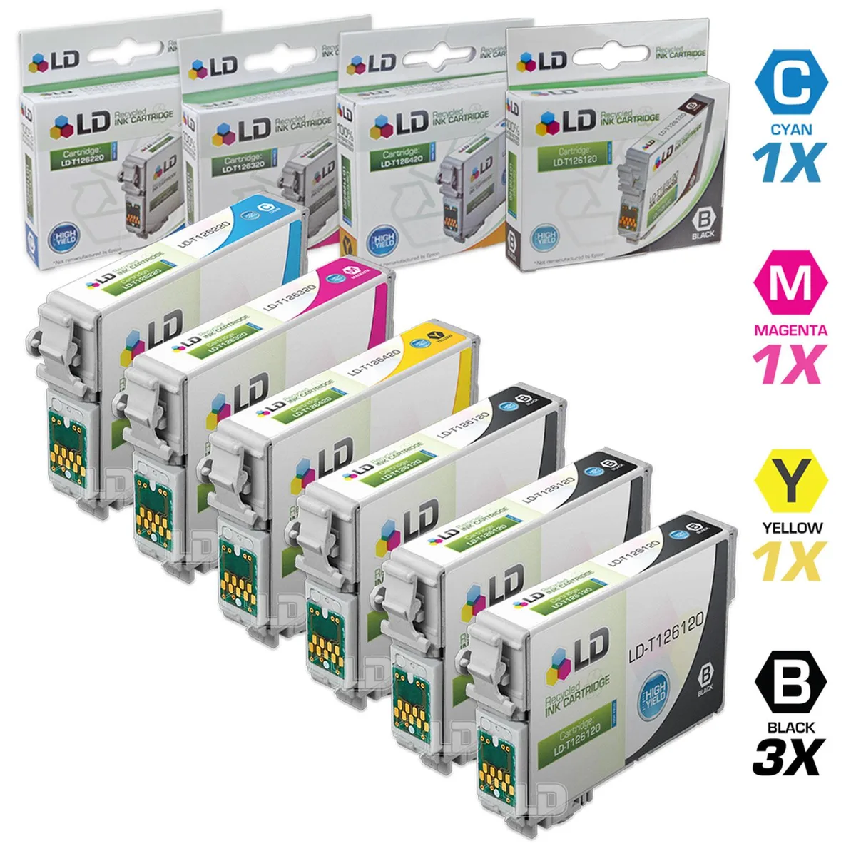 LD Products LD Products T126 High Capacity Ink Cartridge Set of 6 (3 Black 1 Cyan 1 Magenta 1 Yellow) — product photo
