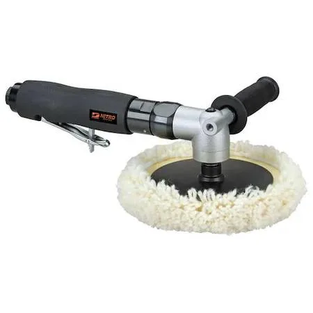 Silver aluminium right-angle air polisher with side handle and rear exhaust