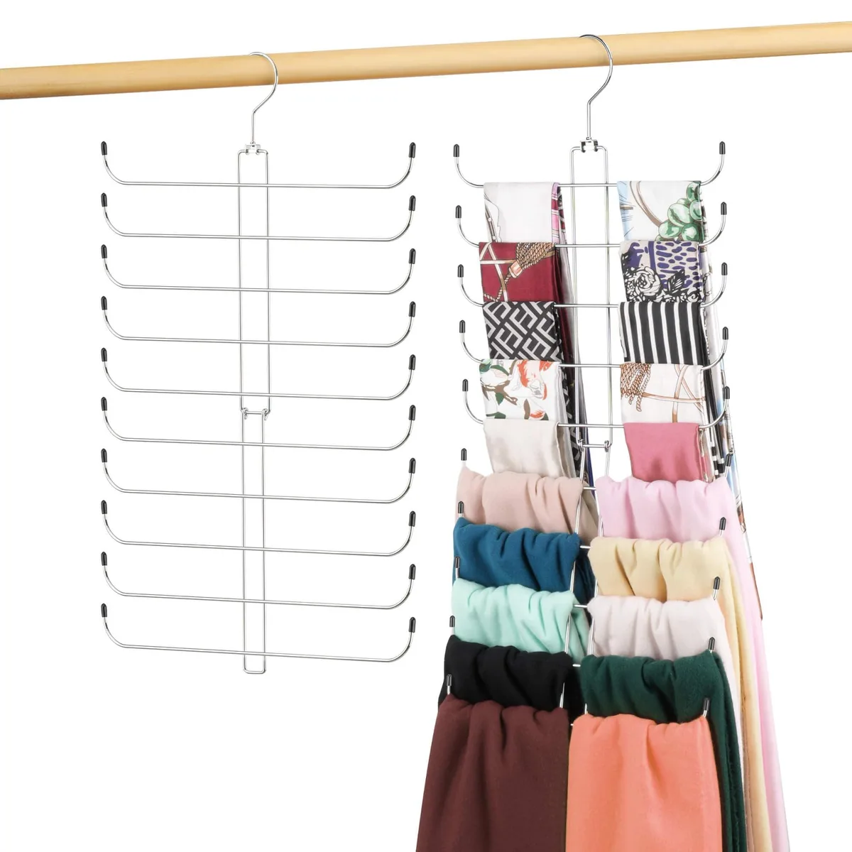 Silver 10 tier metal scarf hanger with 20 rubber tipped arms