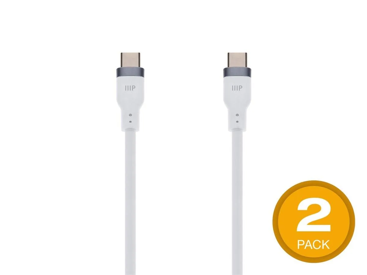 Monoprice Inc. Monoprice Inc. 148842 USB 2.0 USB-C to USB-C Silicone Charging Cable 240W PD 3ft White 2 Pack — product photo