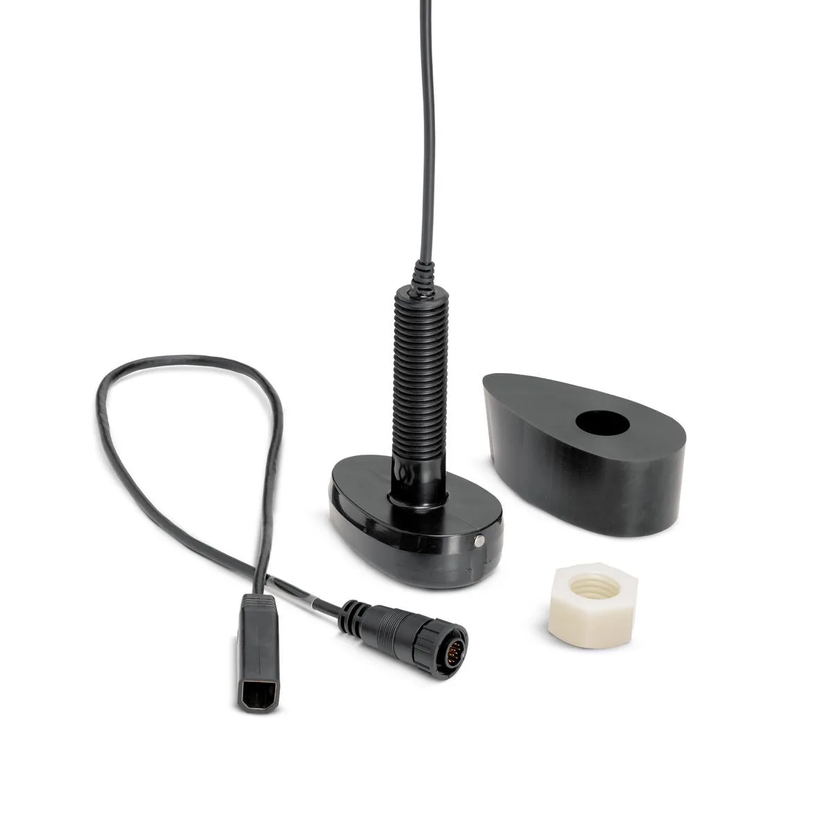 White plastic thru-hull transducer with 30' cable