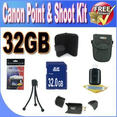Canon International Canon PowerShot Accessory Saver Kit B4 camera kit 32GB SDHC case tripod cleaning kit reader wallet protectors — product photo