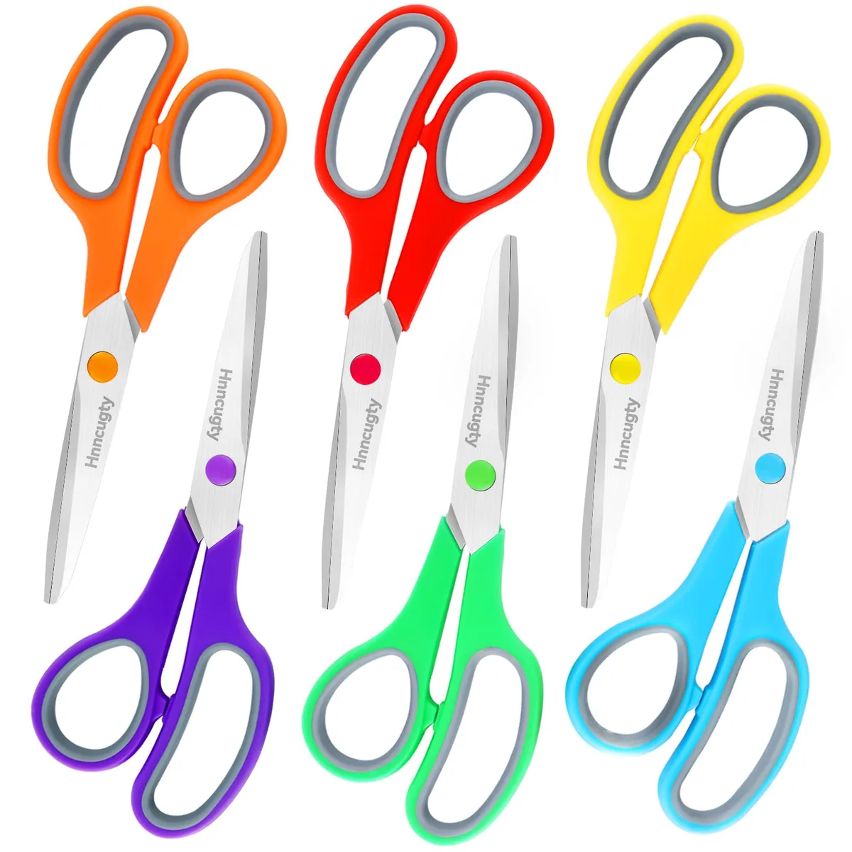  Hnncugty FBA661 8" Scissors 6-Pack Stainless Steel Multicolor — product photo
