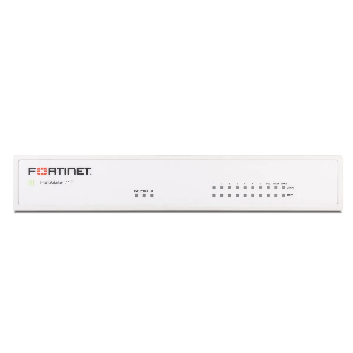 Compact white desktop firewall appliance with front RJ45 ports and status LEDs
