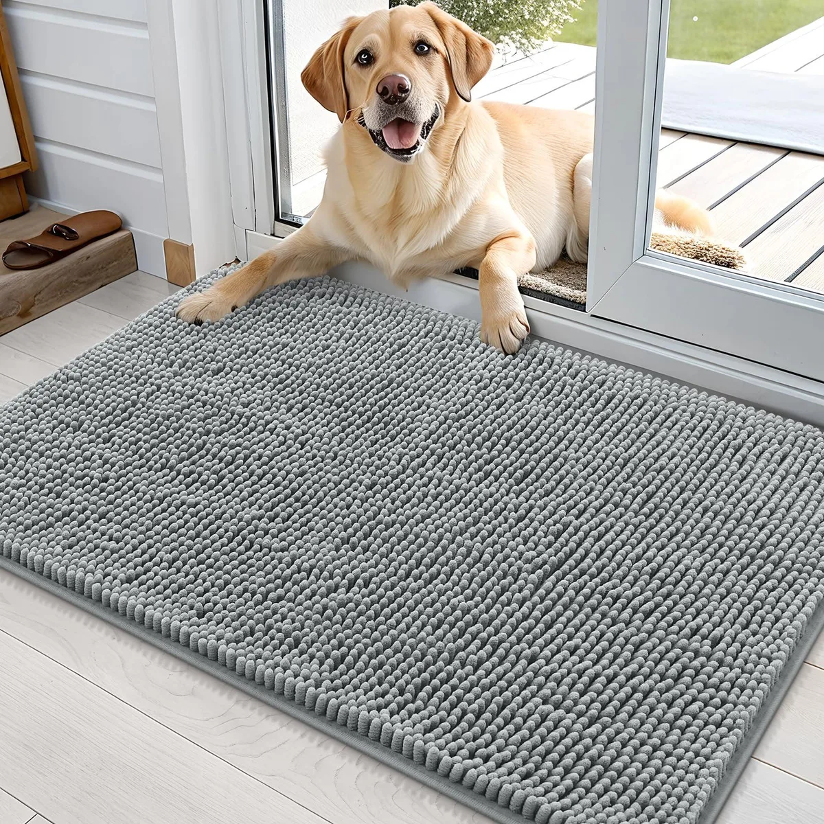  OLANLY Dog Door Mat 36x24 Grey Chenille Non-Slip — product photo
