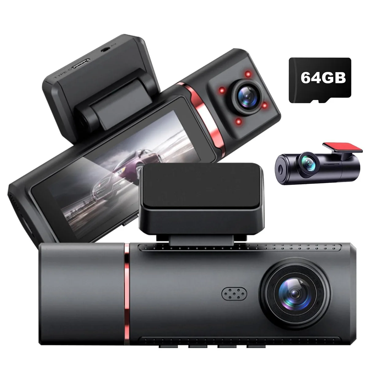 BoYata BoYata 3-Channel Dash Cam 4K Front 1080P Interior Rear 64GB — product photo