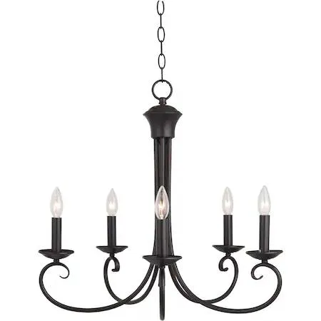 Oil-rubbed bronze five-light chandelier, 25 inches wide