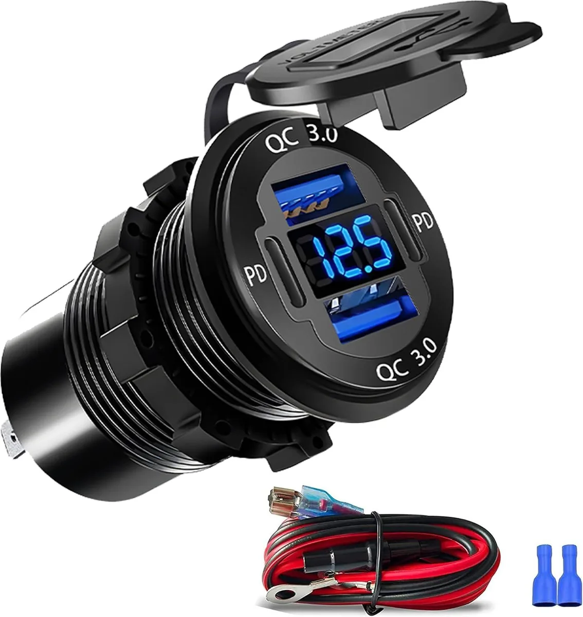Hamzan Hamzan 4 Port 12V USB Outlet 78W PD30W QC18W LED Voltmeter Waterproof — product photo