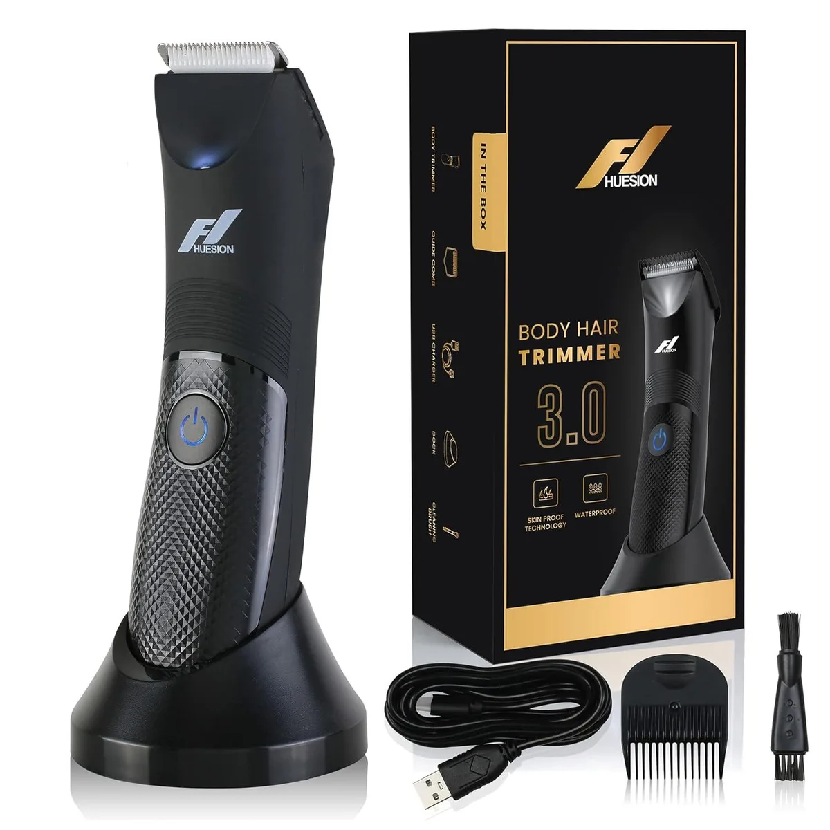 Compact cordless body trimmer with ceramic blade, adjustable comb and front LED light