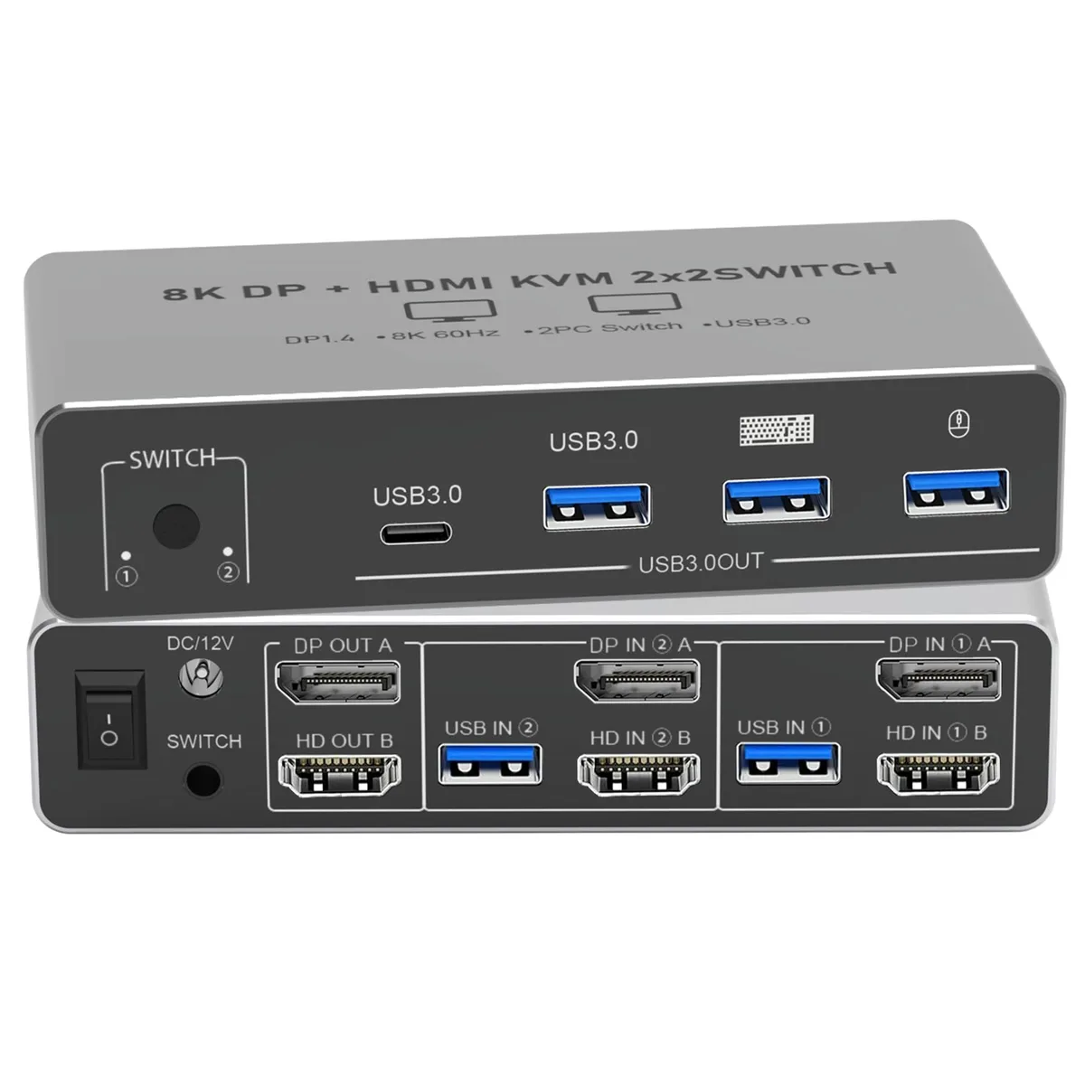  TRENDnet AV-300-BK-US KVM Switch 2 Monitors 2 Computers 8K@60Hz 4 USB 3.0 Ports — product photo