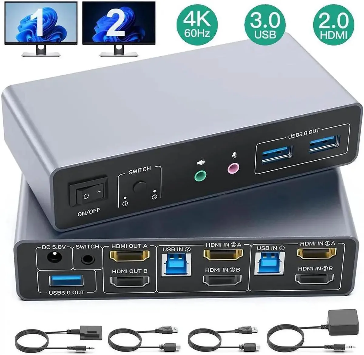 Vszerda Vszerda Dual Monitor KVM Switch 2×2 4K 60Hz 3×USB 3.0 — product photo