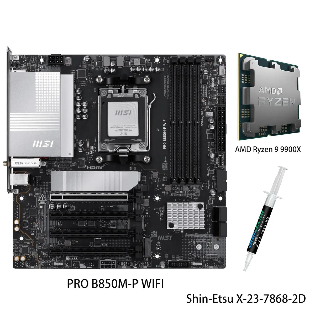 MSI MSI PRO B850M-P WIFI + Ryzen 9 9900X AMD motherboard CPU combo — product photo