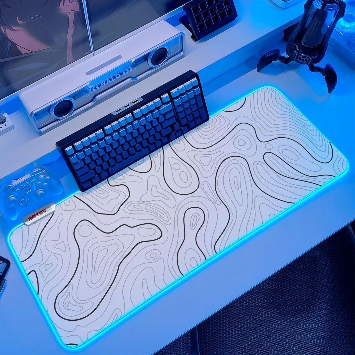 BAOFENG BAOFENG Gaming Mouse Pad RGB 31.5x12in White Topographic — product photo
