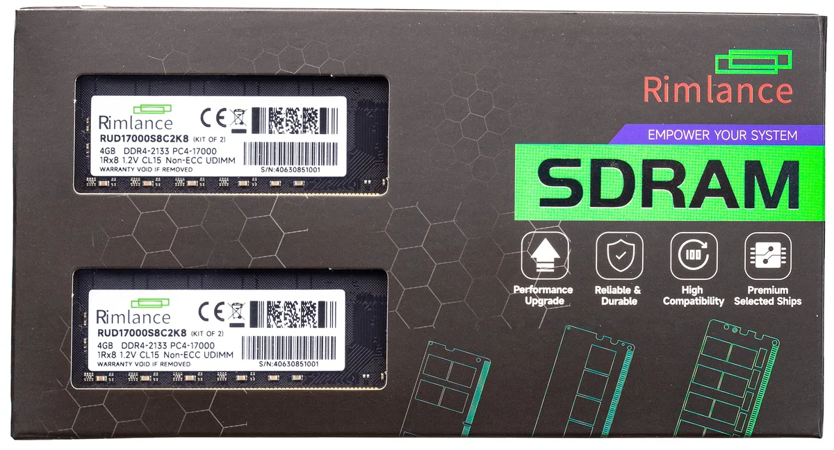 RIMLANCE RIMLANCE 8GB (2x4GB) DDR4 2133MHz CL15 UDIMM Desktop RAM — product photo