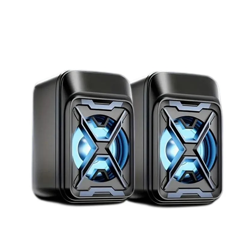 Compact wired speaker set with LED lighting and subwoofer unit
