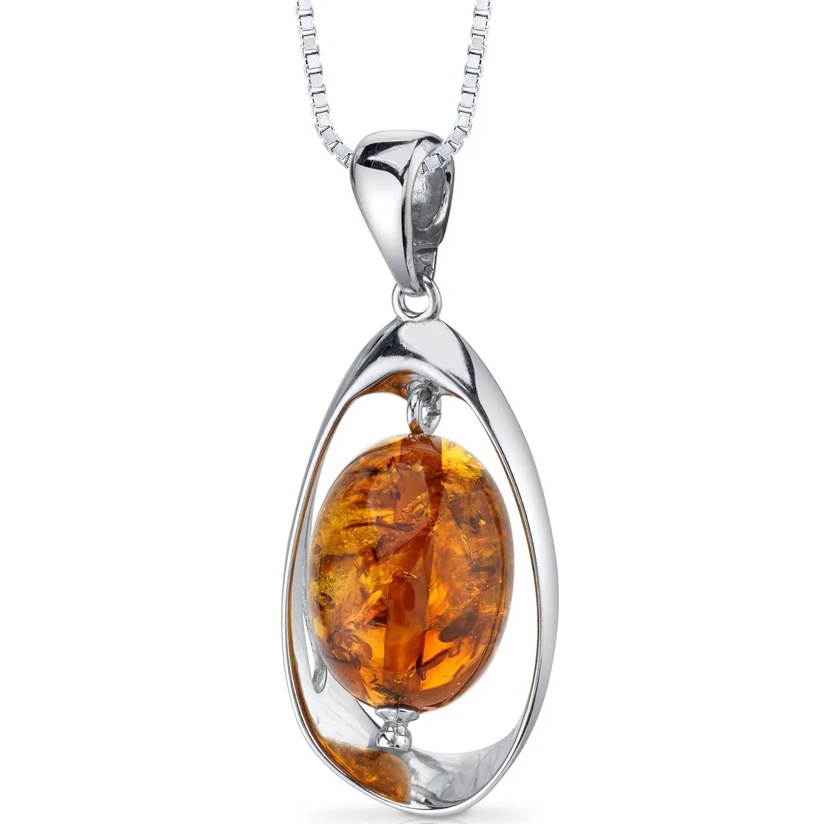 Oravo Oravo Baltic Amber Pendant Necklace Sterling Silver Cognac Large Oval 18" SP11108 — product photo