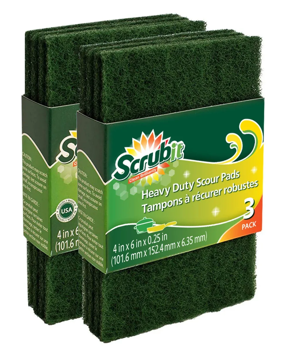Six black dual-sided scouring pads 15x10x.6 cm