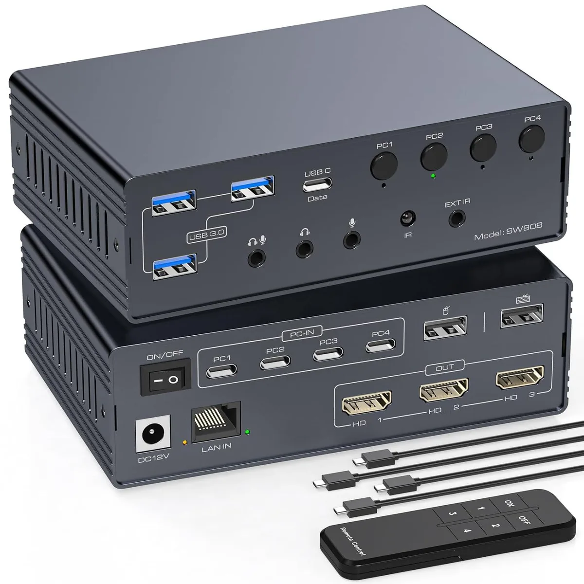 AUTYUE AUTYUE SW908 Thunderbolt 4 KVM Switch Docking Station for 3 Monitors 4 Laptops — product photo