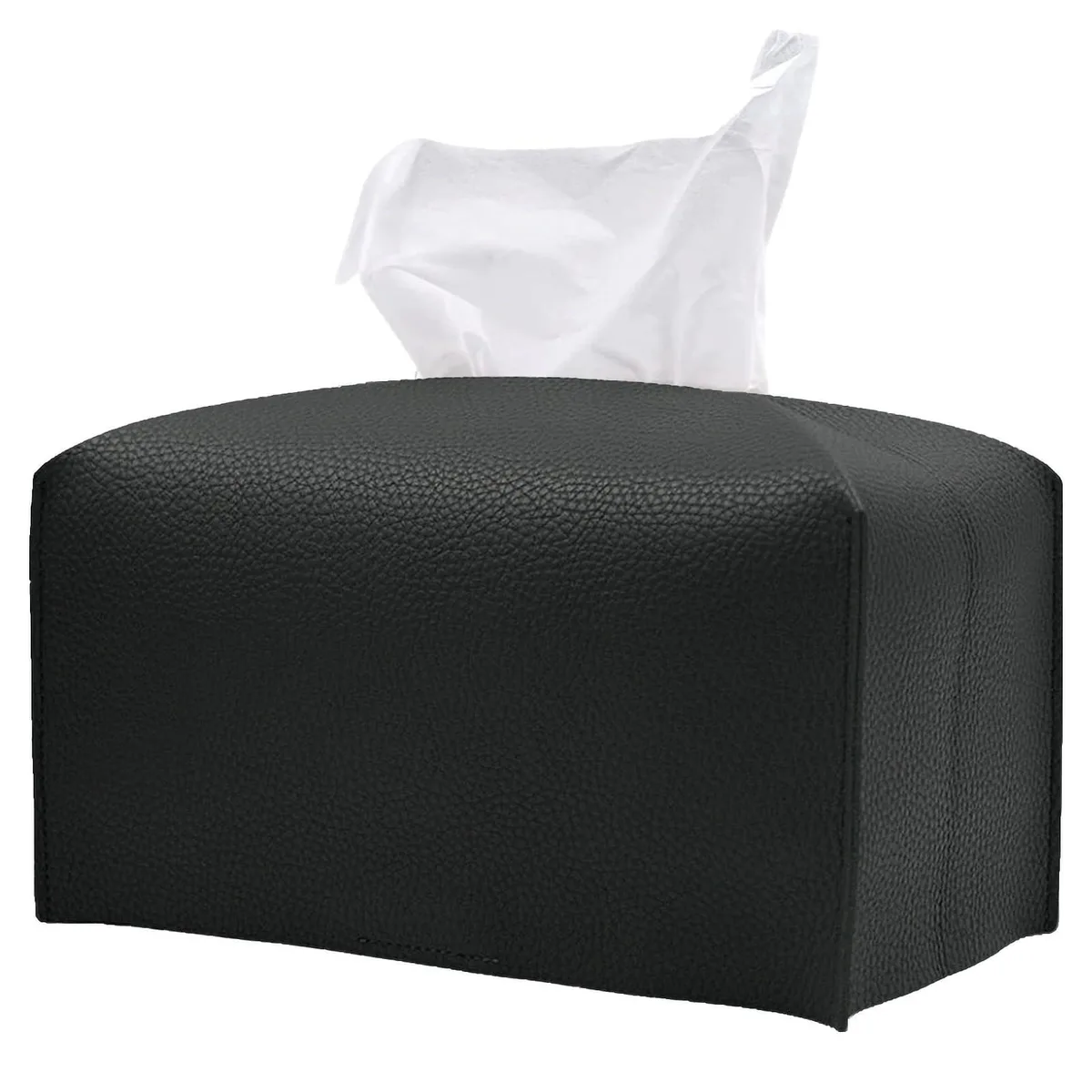 Black rectangular PU leather tissue box cover 9.5x5x5 with Velcro base