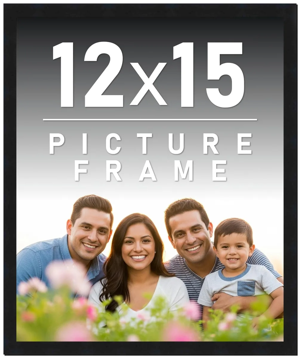 Rectangular solid wood frame in matte black with .75 inch moulding