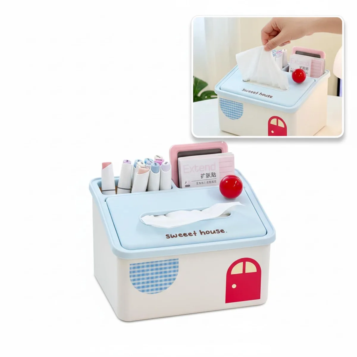 Tissue Box Organizer with Storage 8.2x6.7x4.9 Inch — product photo