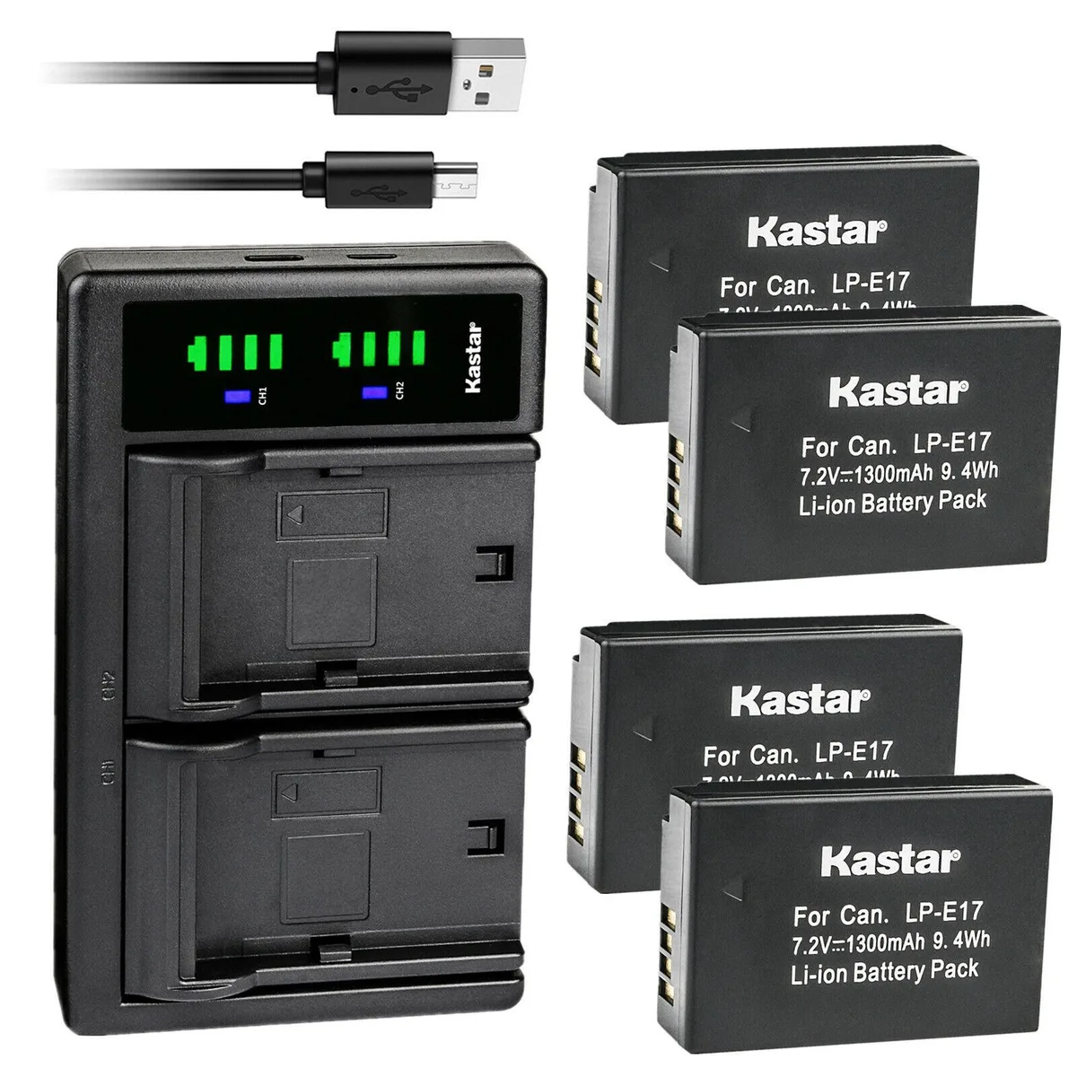 Kastar Kastar LP-E17 4-pack with LTD2 dual USB charger — product photo