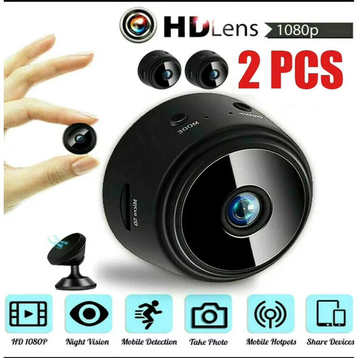 NShi NShi Mini Wireless WiFi Camera 2 PCS 1080P 150° 120min 64GB — product photo