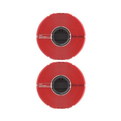 Two red PETG filament spools in vacuum-sealed bags with RFID chips
