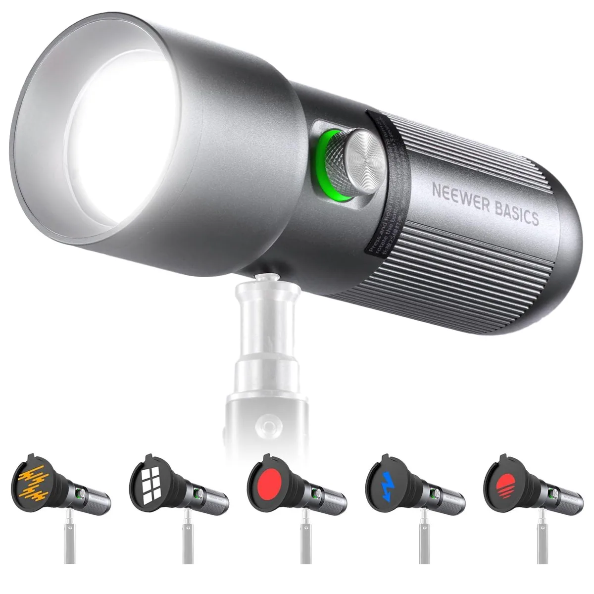  Neewer LS-39 10W RGB LED lighting 4 colours 20 gobo filters CRI95+ 7500mAh 6300K zoom 10°-60° USB-C — product photo