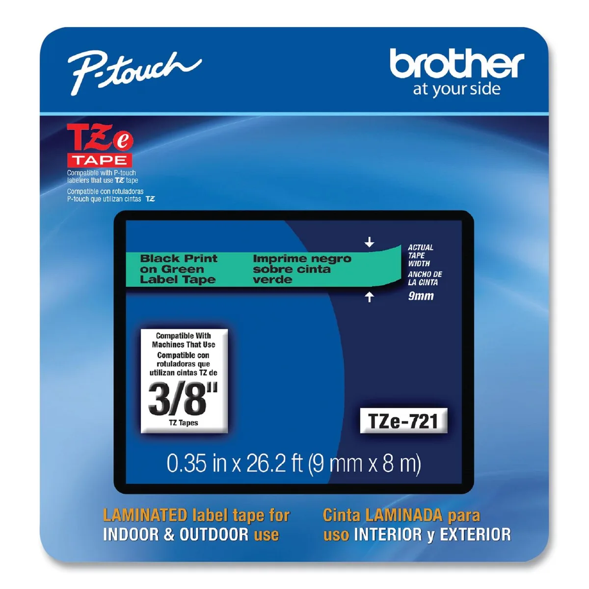 Brother Brother TZE721CS Label Tape .35" x 26.2' Black on Green — ภาพสินค้า