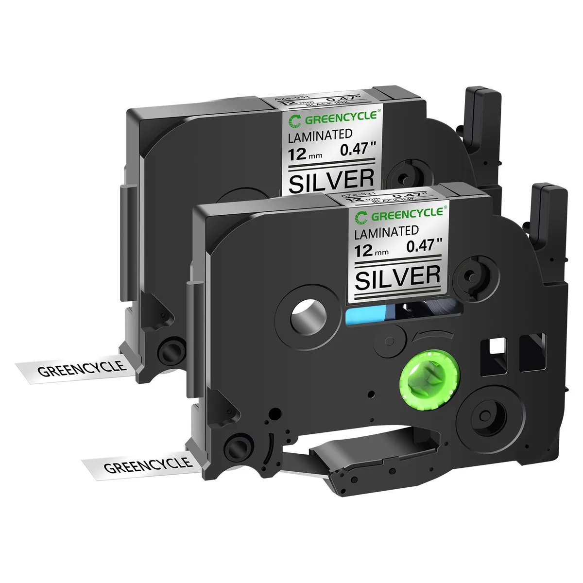 GREENCYCLE GREENCYCLE TZe-931 12mm Black on Silver Label Tape 2 Pack — product photo