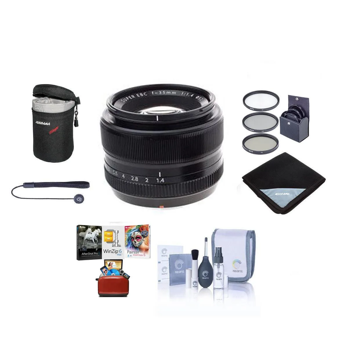 FUJIFILM FUJIFILM XF 35mm f/1.4 camera lens bundle with 52mm filter kit — product photo