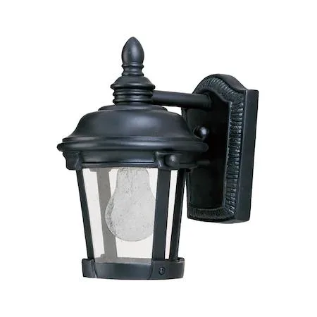 Bronze outdoor wall sconce with seedy glass shade, 6.5 inches wide