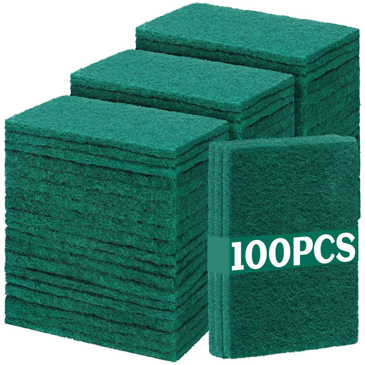  3M Scouring Pads Green 100 Pcs 4.3 x 3 x 0.3 in — product photo