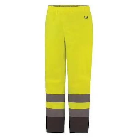 Black and yellow insulated winter work trousers with high-visibility detailing and storm-flap boot zippers