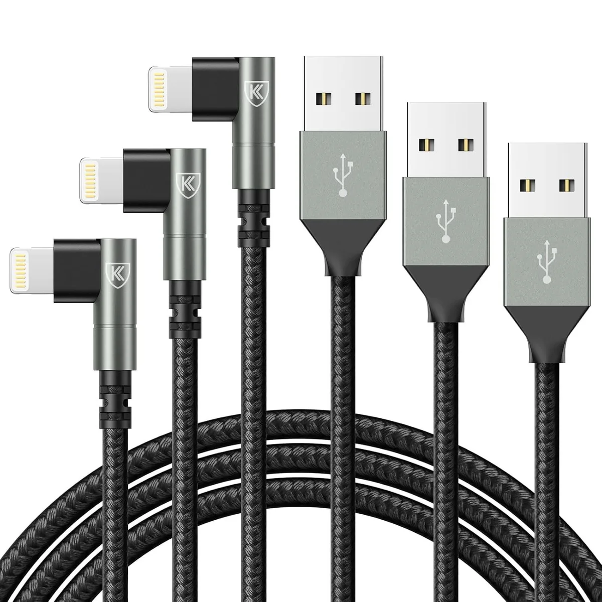 MCHOSE MCHOSE 90° Lightning Cable 6ft 3-Pack MFi 2.4A 480Mbps — product photo