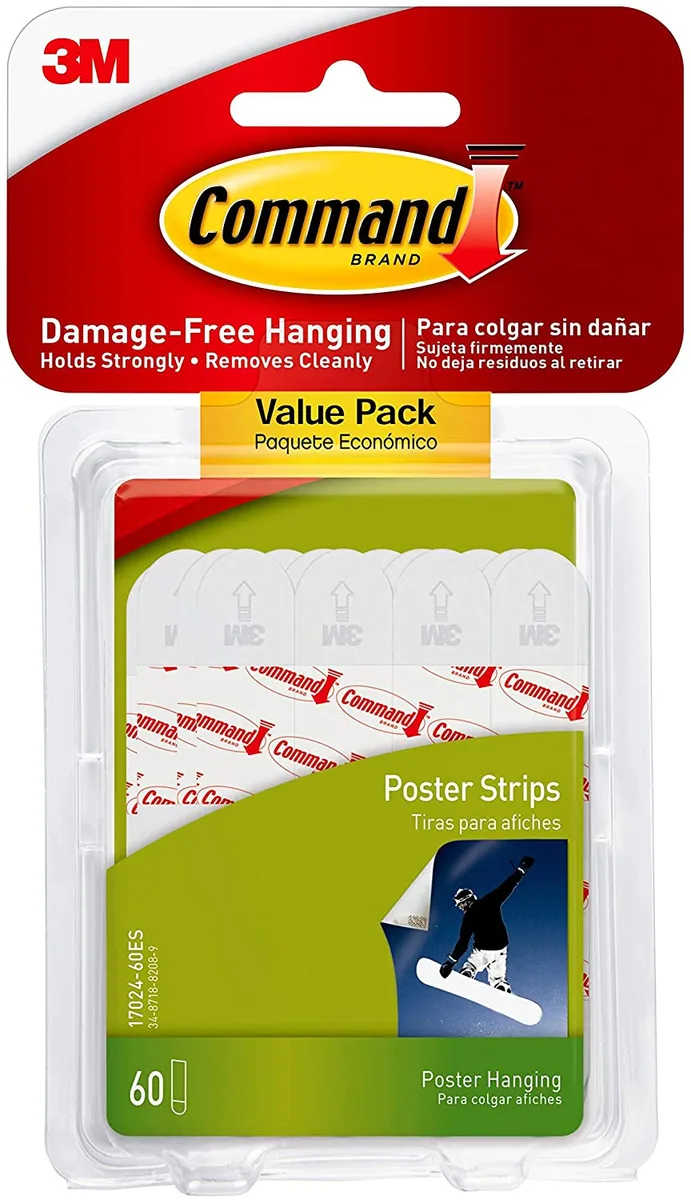 White rectangular adhesive strips in a bulk package