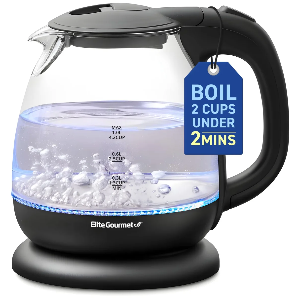 Elite Gourmet EKT1001 1.0L Glass Thermo Pot, Black — product photo