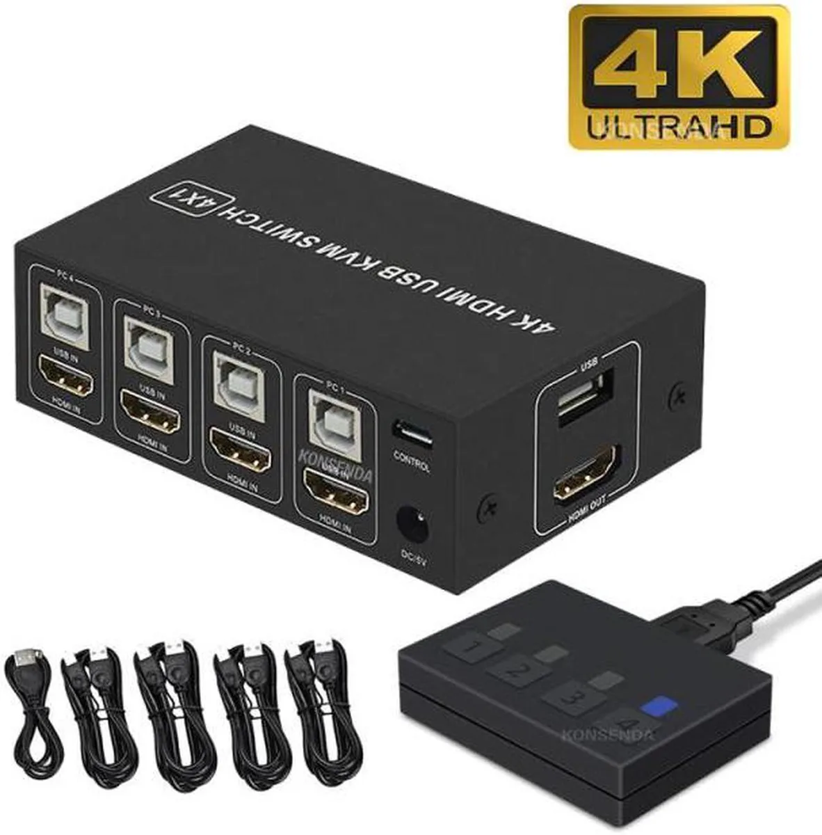 Vszerda Vszerda 4-Port 4K KVM Switch 4x1 60Hz HDCP 2.2 Desktop Controller — product photo
