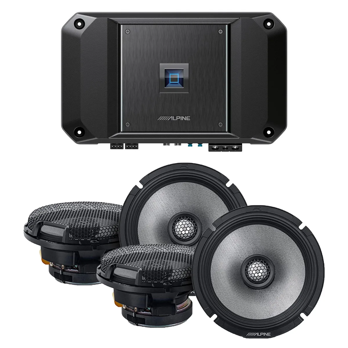 Alpine Alpine R2-A60F Type R 600W 4-Channel Amplifier Bundle with 6.5" Coaxial Speakers and 17ft Wiring Kit — product photo