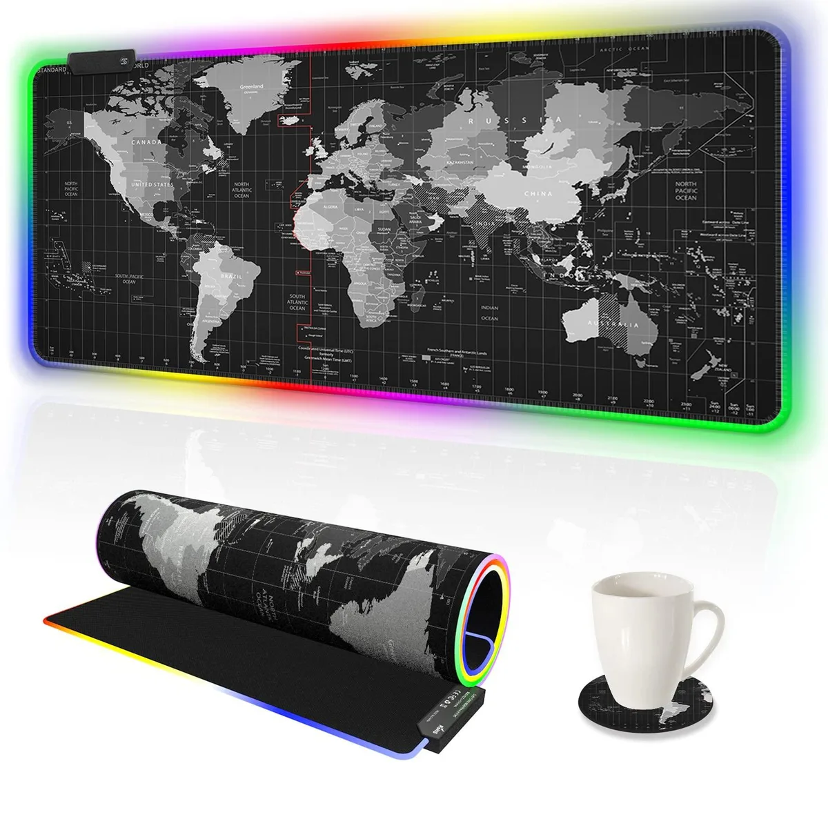 KEHIPI KEHIPI RGB Gaming Mouse Pad Extended 900x400mm Black World Map — product photo