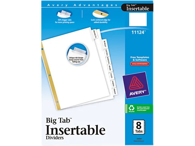Avery Avery 11124 Big Tab Dividers Clear 8-Tab Letter White card filing — product photo