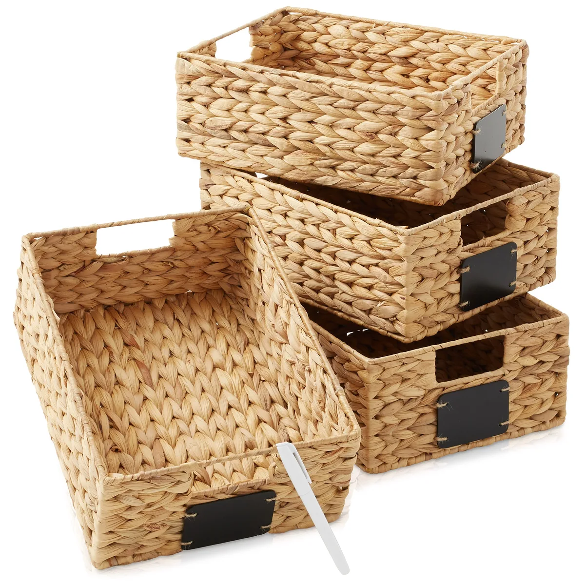 Casafield Casafield Water Hyacinth Pantry Baskets Set of 4 10 x 13 x 5 Natural with Chalkboard Labels — product photo