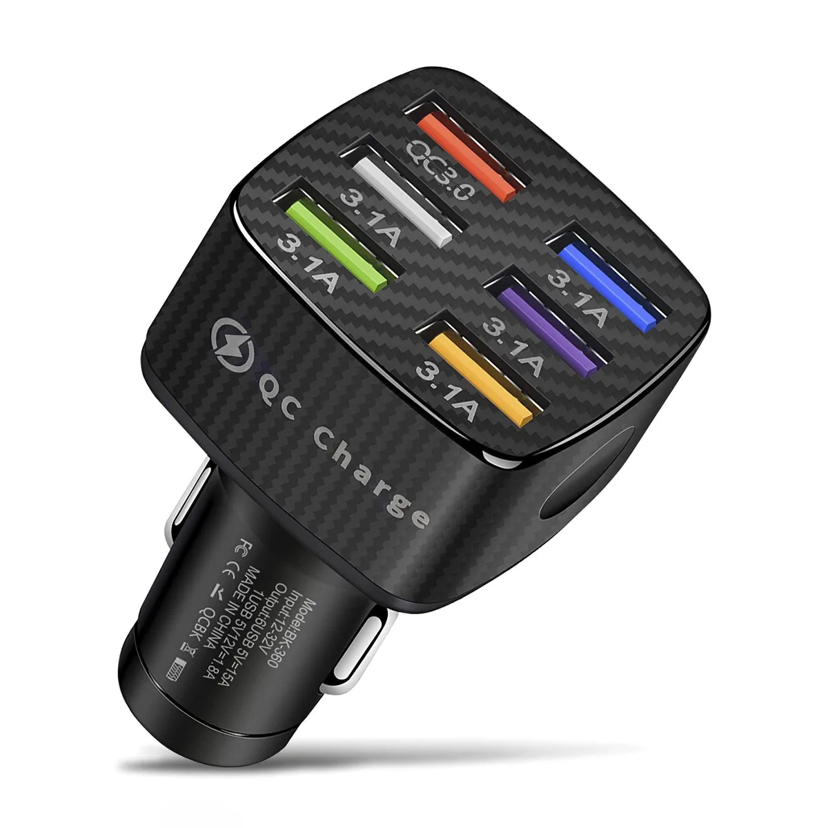  Amiss BK-360 6-Port USB Car Charger QC 3.0 3.1A Black — product photo
