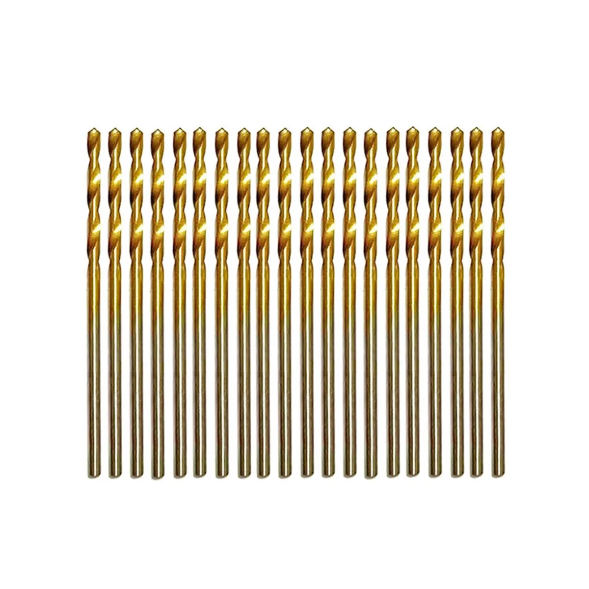 Twenty 1/16 inch titanium twist drill bits in a set
