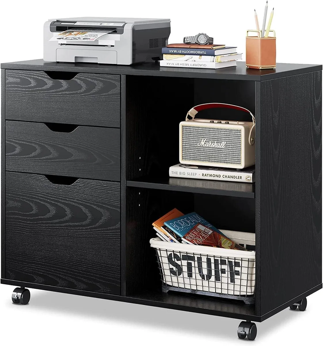 BFKK BFKK 3-Drawer Mobile Lateral File Cabinet Printer Stand Black — product photo