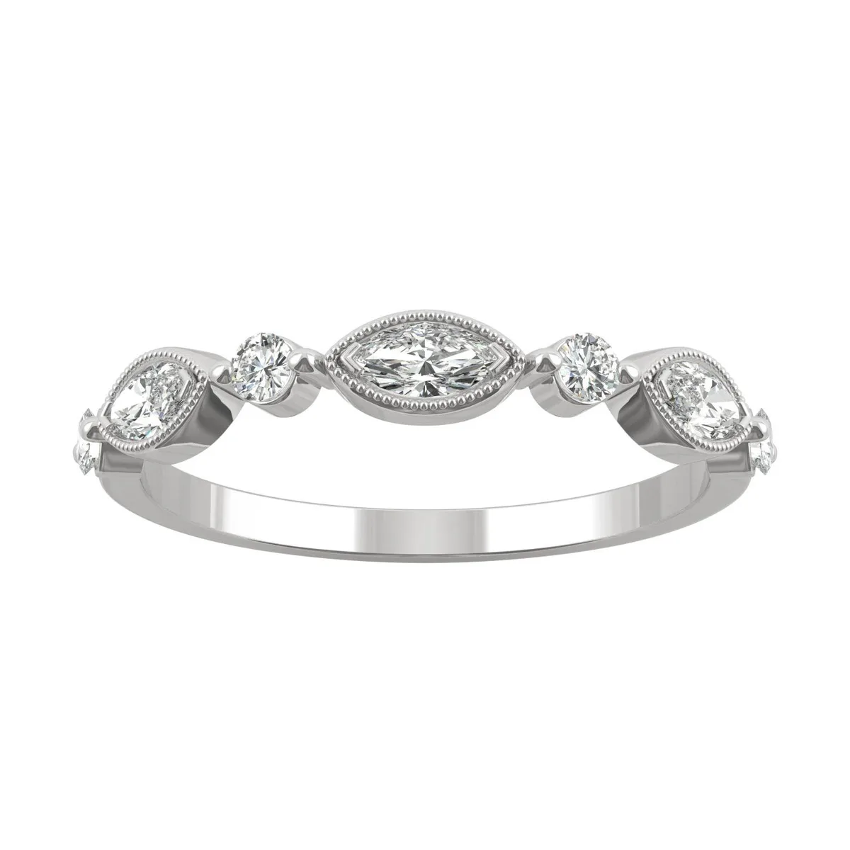 Charles &amp; Colvard Charles &amp; Colvard 14K White Gold Moissanite Marquise Milgrain Ring Size 7 0.33cttw DEW — product photo